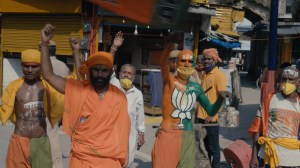 A group of Modi supporters congregate to "Hail Lord Ram" a day before India's prime minister inaugurates the construction of the Ram temple over the ruins of a 16th century mosque demolished by zealots in 1992. Photo credit: Supreet J. Bargi.