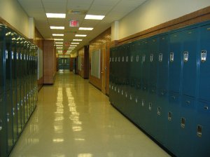 Empty high school hallway