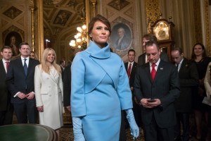 Melania Trump, the wife of President Donald Trump, leaves the President's Room of the Senate, at the Capitol in Washington, Friday, Jan. 20, 2017, after President Trump signed his first legislation. (AP Photo/J. Scott Applewhite, Pool)