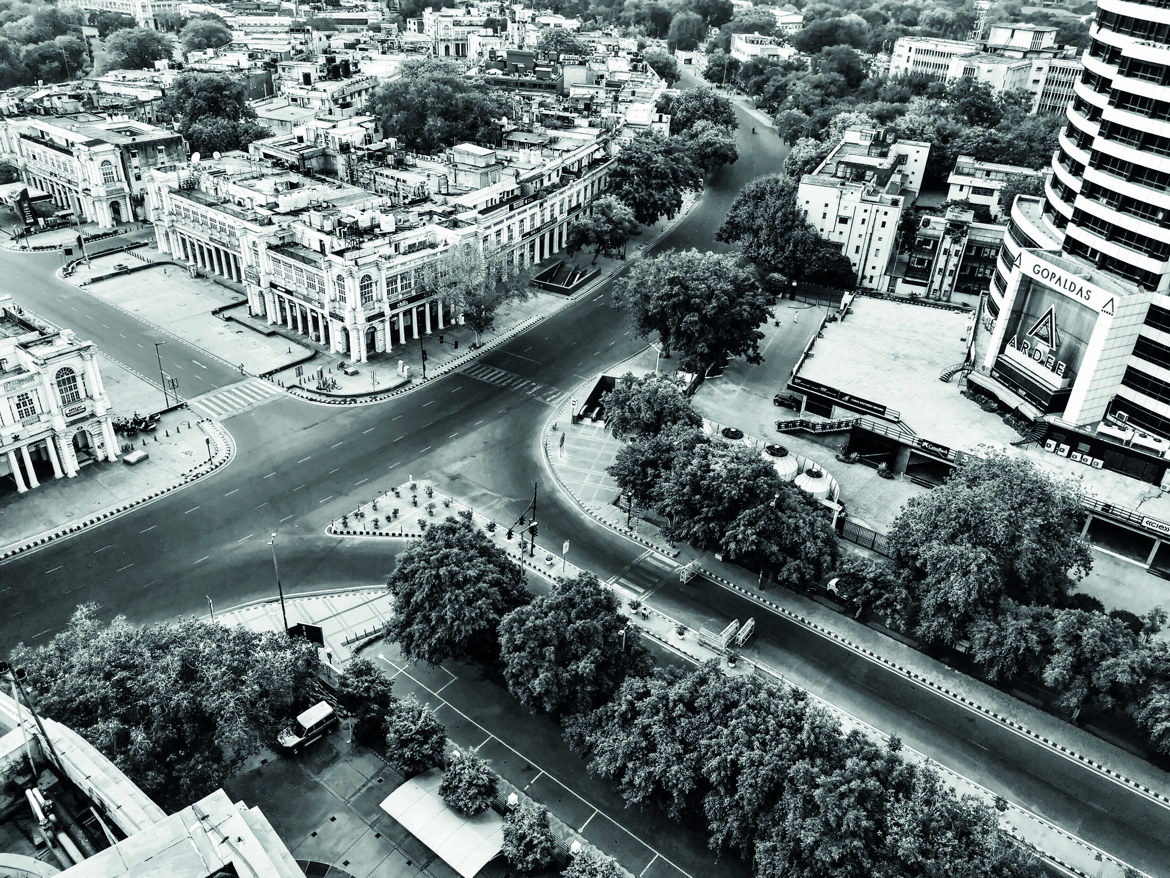 Vue aérienne de Connaught Place à New Delhi.