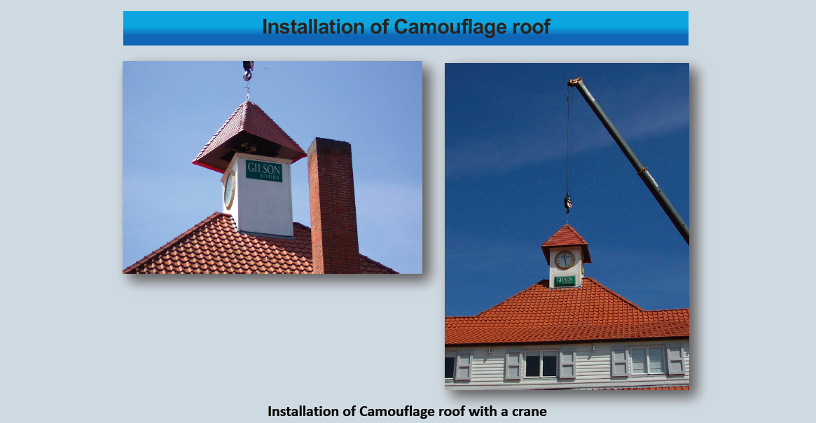 A fake roof on a clock tower.