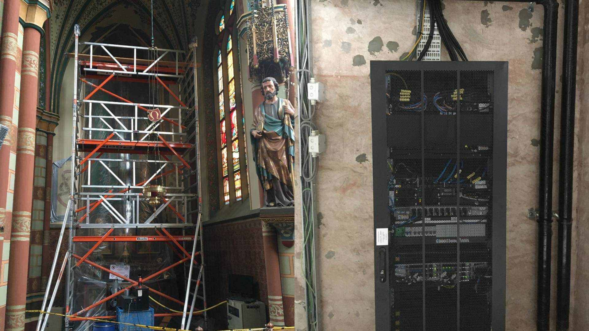 Antenna inside a church, under construction
