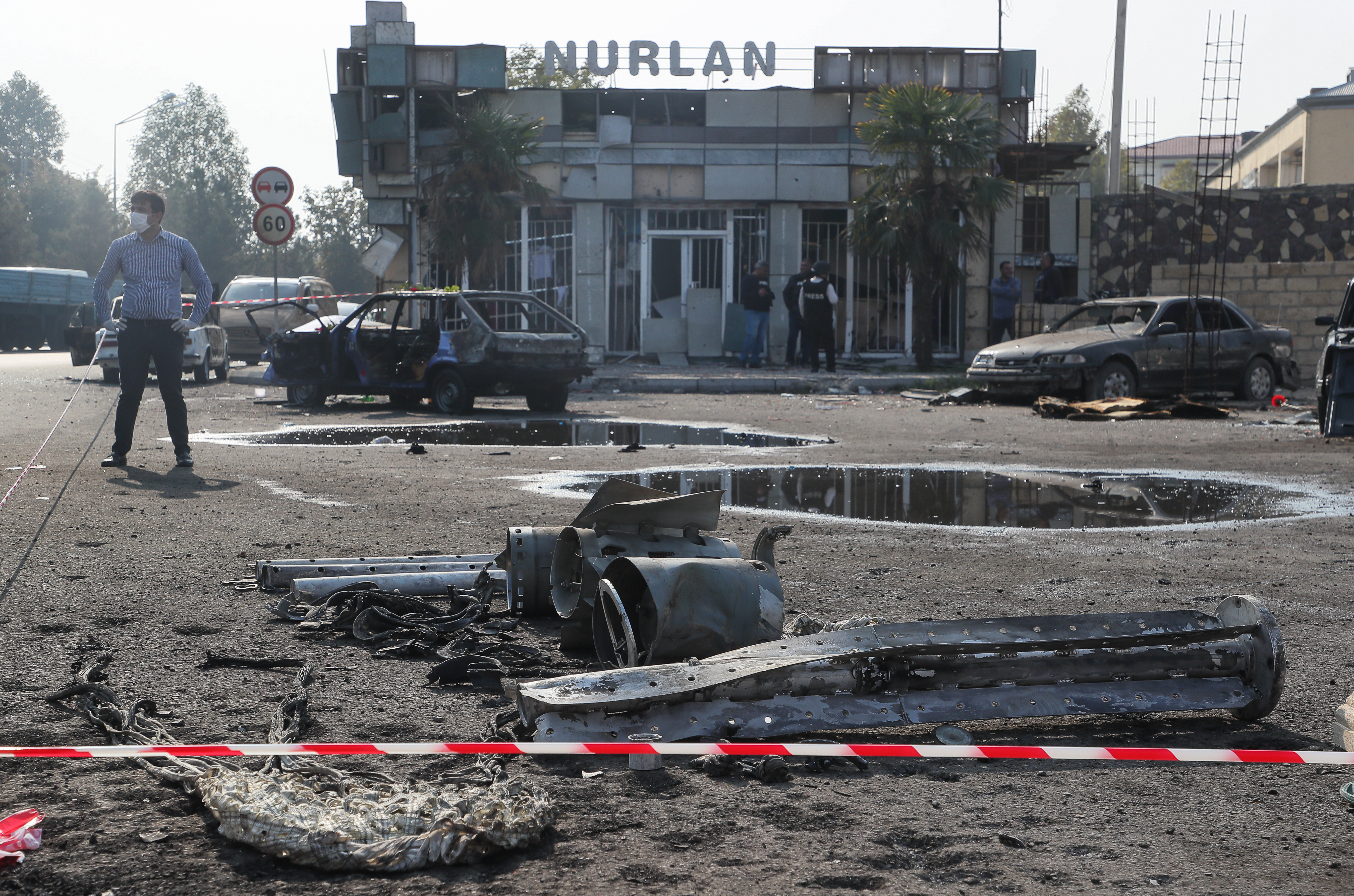 GettyImageVehicles damaged after a shelling attack in Barda, Azerbaijan on the 28th of October.s-1229336853.jpg