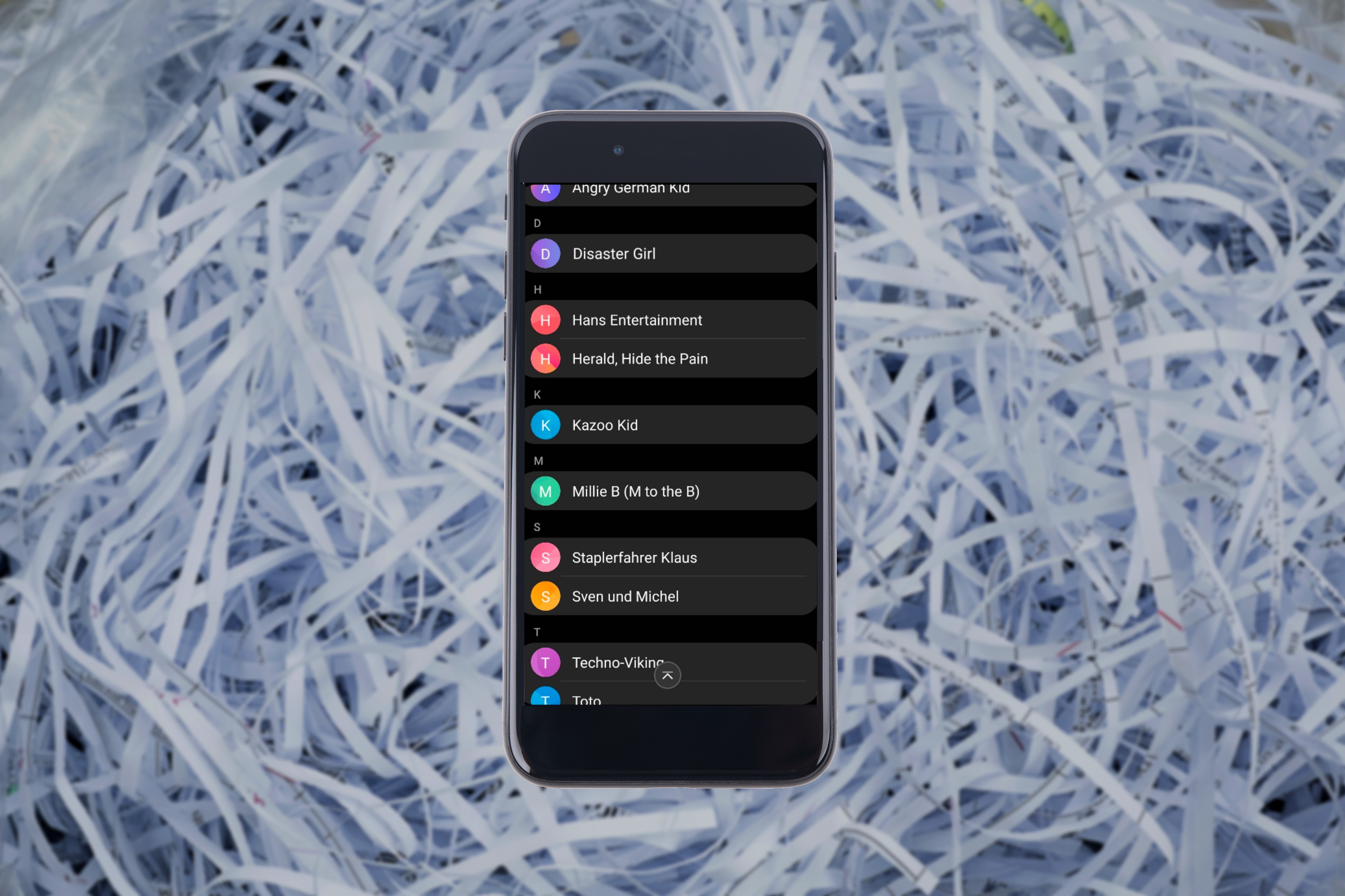 Una lista dei contattati Telegram fittizia