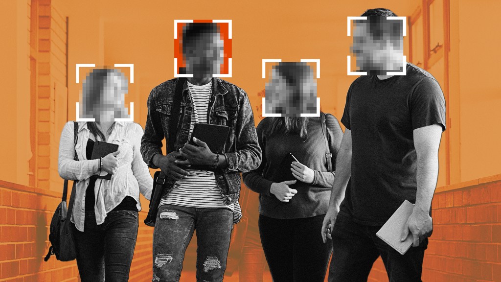 A group of students  stand
