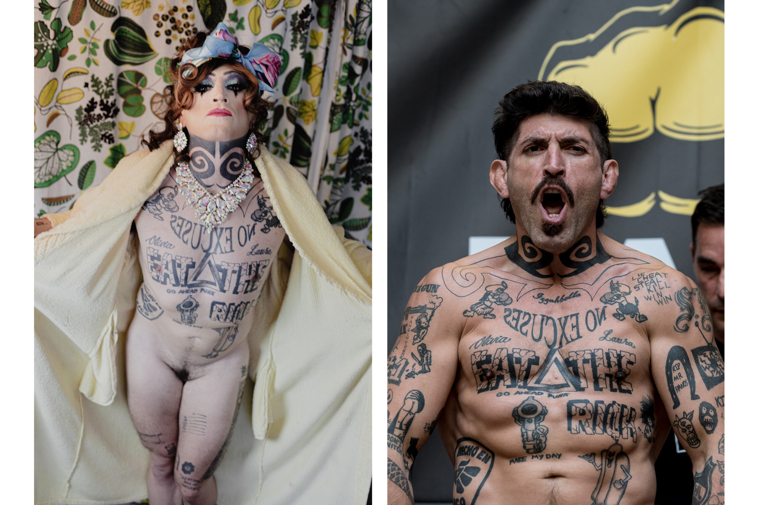 MMA-Lämpfer und Drag Queen Diego Garijo in Drag und vor seinem Bare-Knukcle-Kampf mit Tom Shoaff | Foto: Amy Ramirez (l.), Phil Lambert