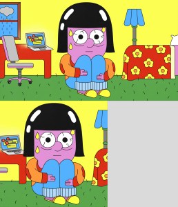 ilustrasi orang duduk dengan keringat bercucuran