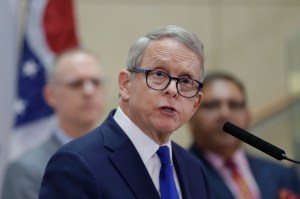 In this Feb. 27, 2020, file photo Ohio Gov. Mike DeWine gives an update at MetroHealth Medical Center in Cleveland on the state's preparedness and education efforts to limit the potential spread of coronavirus.