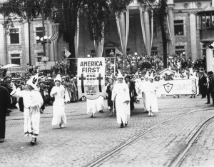 KKK rally America First banner
