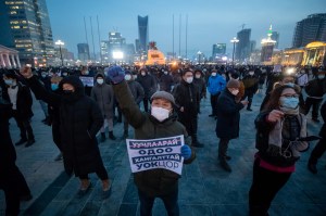 Mongolians protest against COVID measures.