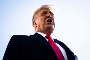 President Donald J. Trump stops to talk to reporters as he walks to board Marine One and depart from the South Lawn at the White House on Tuesday, Jan 12, 2021 in Washington, DC.