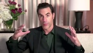 In this handout screengrab Sacha Baron Cohen, winner of the Best Performance by an Actor in a Motion Picture - Musical or Comedy during the 78th Annual Golden Globe Virtual General Press Room on February 28, 2021.