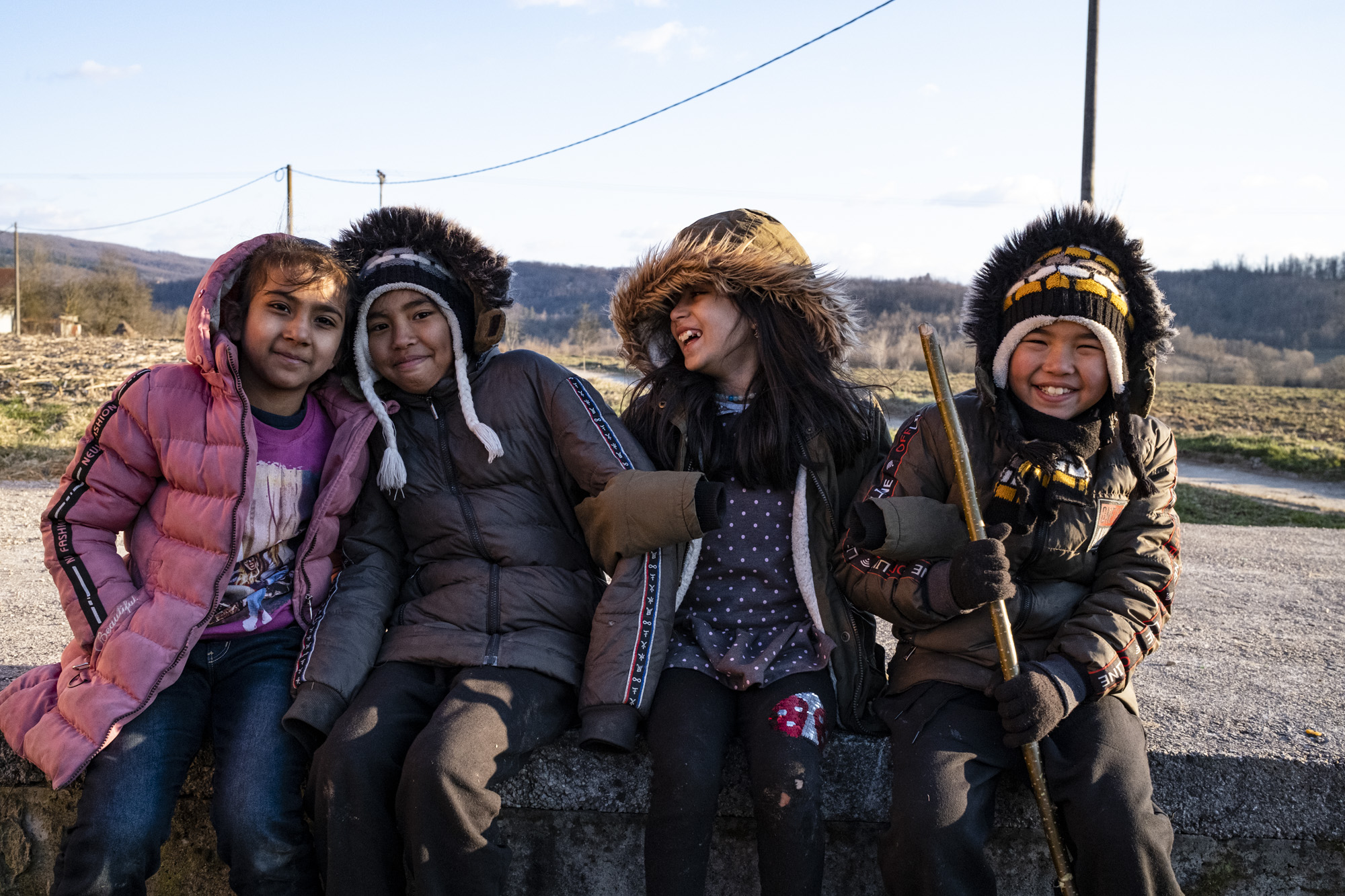 Two of Noruz’s daughters play with friends in Una-Sana, Bosnia.