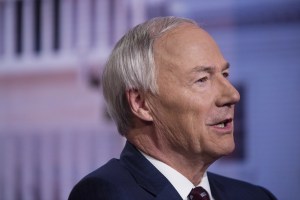 Asa Hutchinson, governor of Arkansas, speaks during a Bloomberg Television interview in New York, U.S., on Tuesday, May 28, 2019.