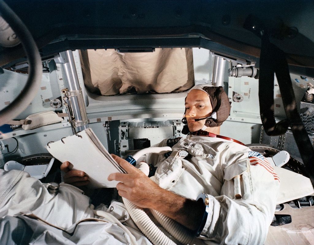 ​Collins in the command module simulator. Image: NASA