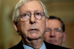 Senate Minority Leader Mitch McConnell, a Republican from Kentucky, speaks during a news conference following Senate Republican policy luncheons at the U.S. Capitol in Washington, D.C., U.S., on Tuesday, June 22, 2021. (Stefani Reynolds/Bloomberg via Gett