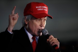 In this Dec. 2, 2020 file photo, Attorney Lin Wood, member of President Donald Trump's legal team, gestures while speaking during a rally in Alpharetta, Ga (AP Photo/Ben Margot, File)