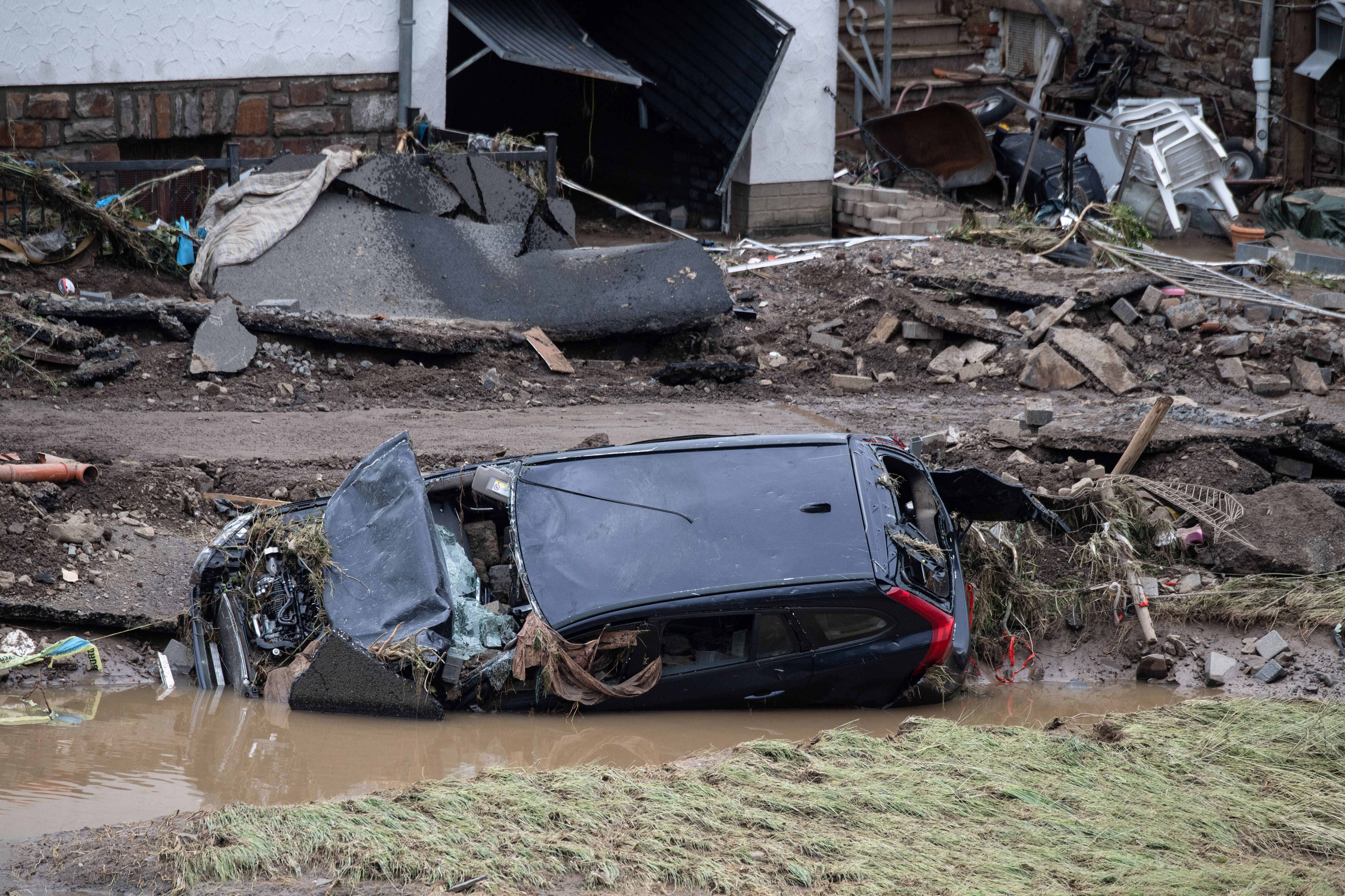 A flooded village in the district of Ahrweiler after massive rainfall. Photo: Boris Roessler/picture alliance via Getty Images