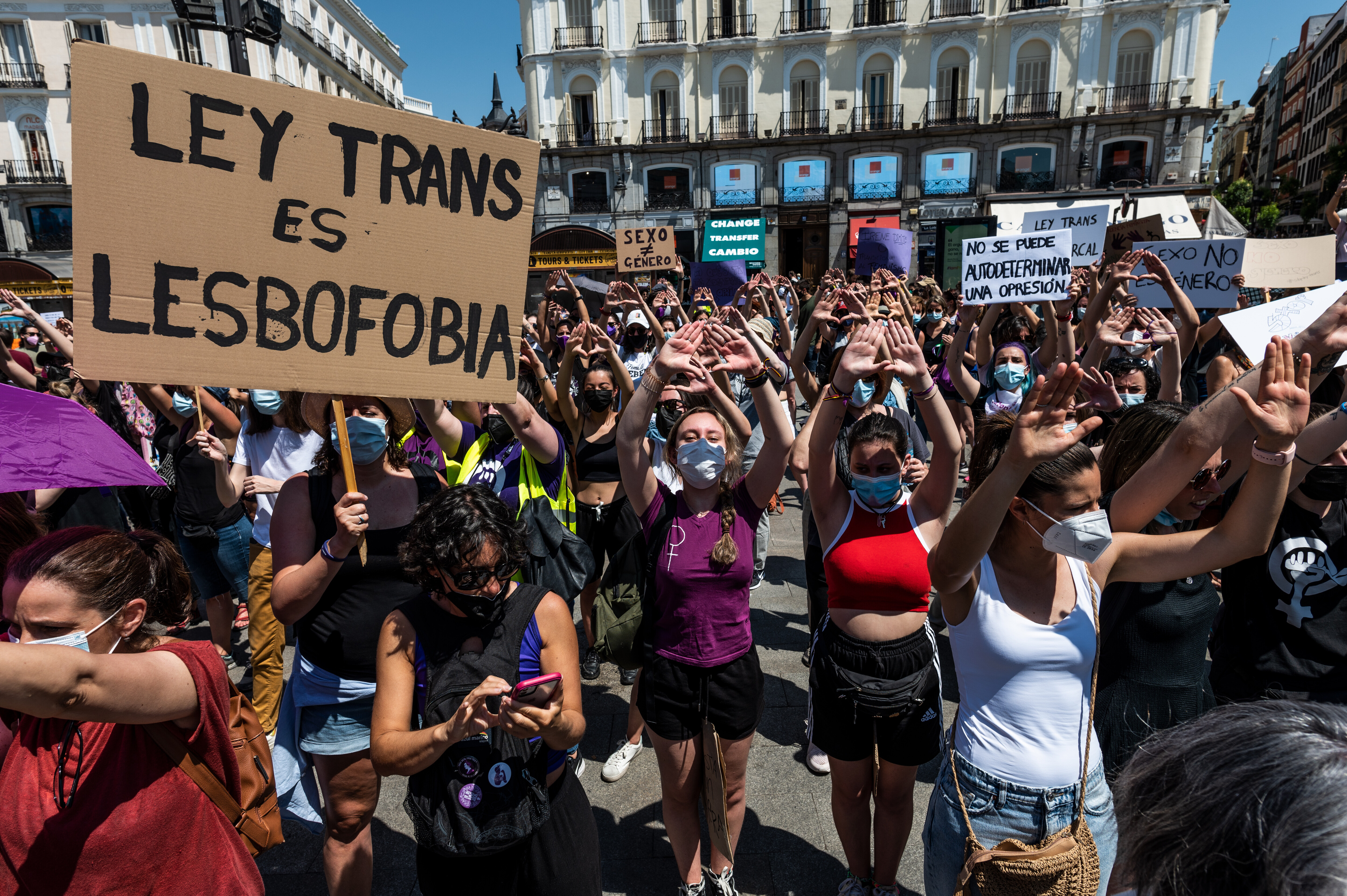 Women protest against the draft law during a demonstration in Madrid. Photo: Marcos del Mazo/LightRocket via Getty Images
