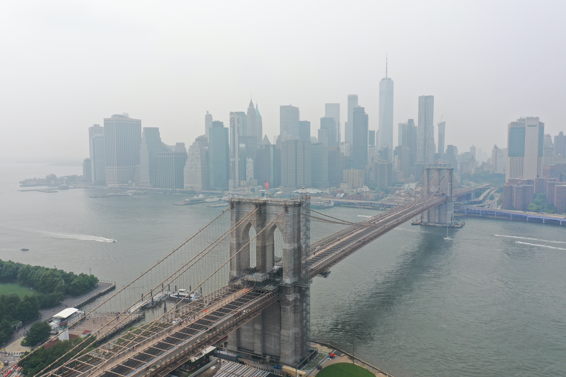 Wildfires burning out of control across the Western United States causes hazy skies throughout New York City and Washington DC July 20, 2021 in New York, United States.