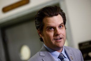 Representative Matt Gaetz, a Republican from Florida, speaks to the press in the Rayburn House Office building in Washington, D.C., U.S., on Friday, June 4, 2021 (Ting Shen/Bloomberg via Getty Images)