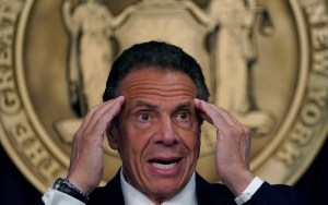 New York Governor Andrew Cuomo holds a news conference on May, 3, 2021 in New York City. Cuomo announced that all state-mandated capacity restrictions in New York City will be lifted May 19th. (Photo by Timothy A. Clary-Pool/Getty Images)