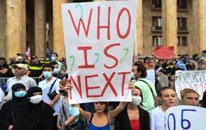 Thousands rallied in Georgia on the 11th of July, 2021, demanding the government resign following the death of TV cameraman Alexander Lashkarava, 37, after being badly beaten by far-right assailants during a protest against an LGBTQ Pride march. Photo: Va