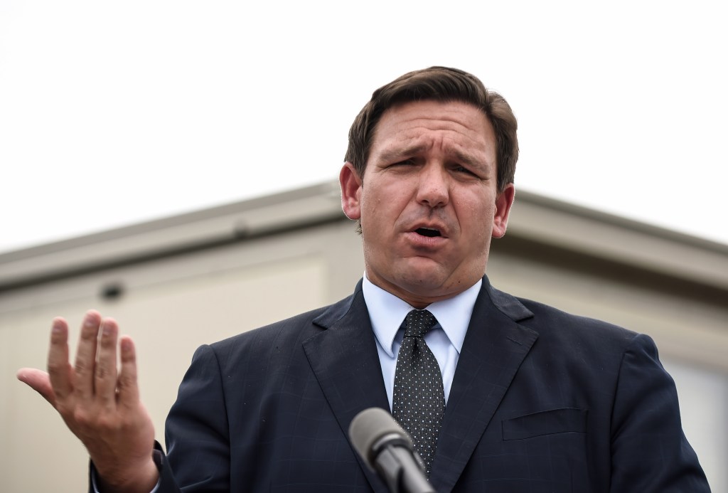 Florida Governor, Ron DeSantis holds a press conference to announce the opening of a monoclonal antibody treatment site to help COVID-19 patients recover at Camping World Stadium in Orlando (Paul Hennessy/SOPA Images/LightRocket via Getty Images)​