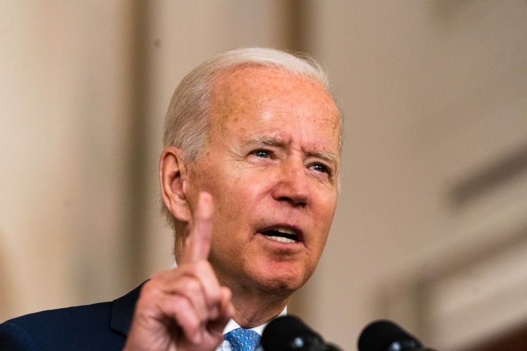 US President Joe Biden delivers remarks regarding the ending of the war in Afghanistan in the State Dining Room at the White House on August 31, 2021. (Demetrius Freeman/The Washington Post via Getty Images)​