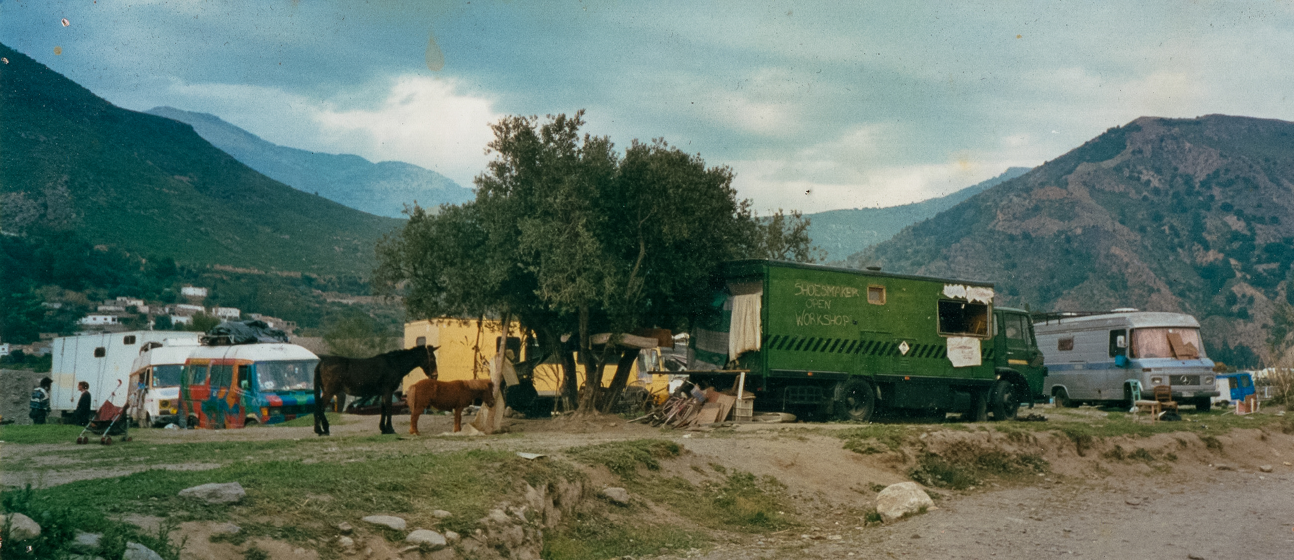 A tekno traveller campsite at the Dragon Festival. Andalusia, 2003.