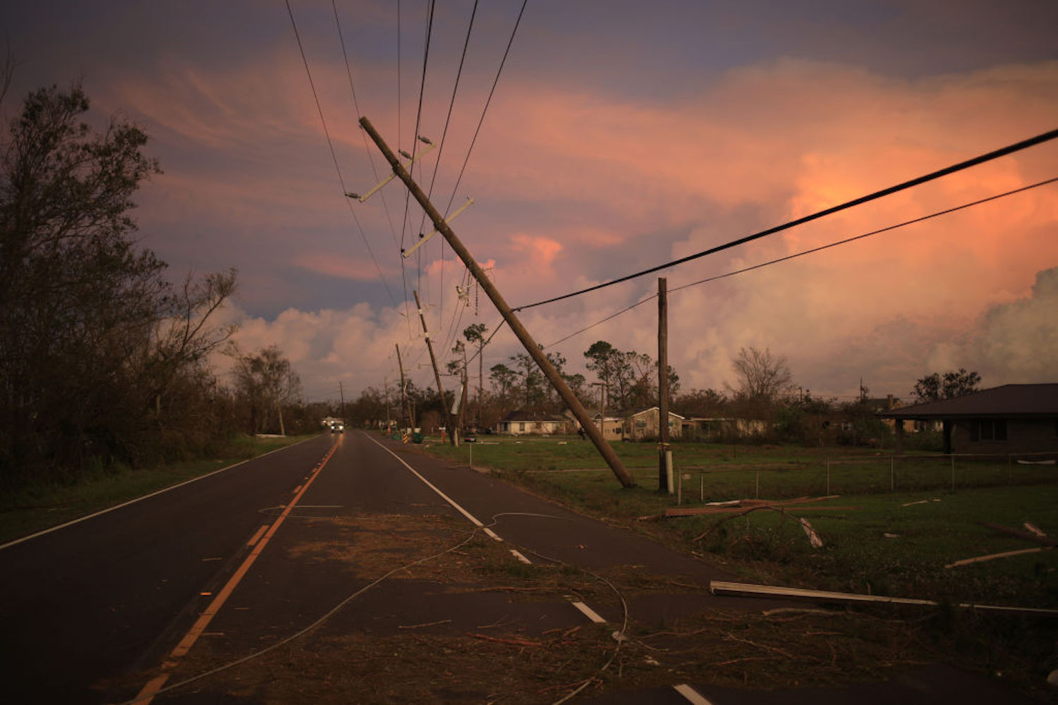 Power lines down in Lockport, Louisiana after Hurricane Ida.