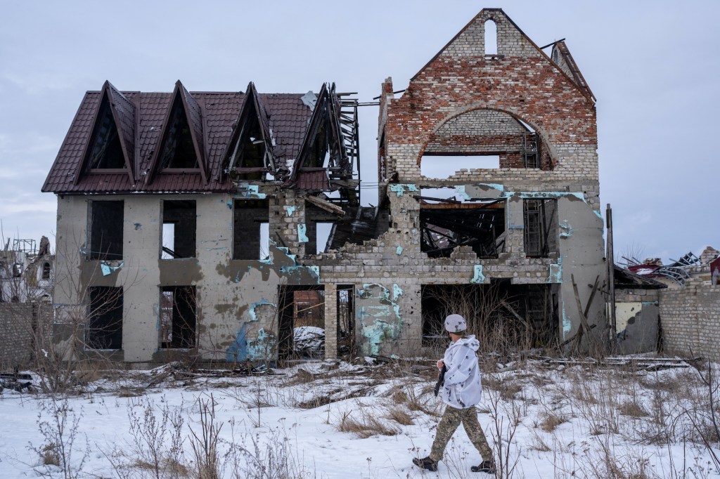 A Ukrainian servicemen seen outside of Donetsk, Ukraine on January 31, 2022.