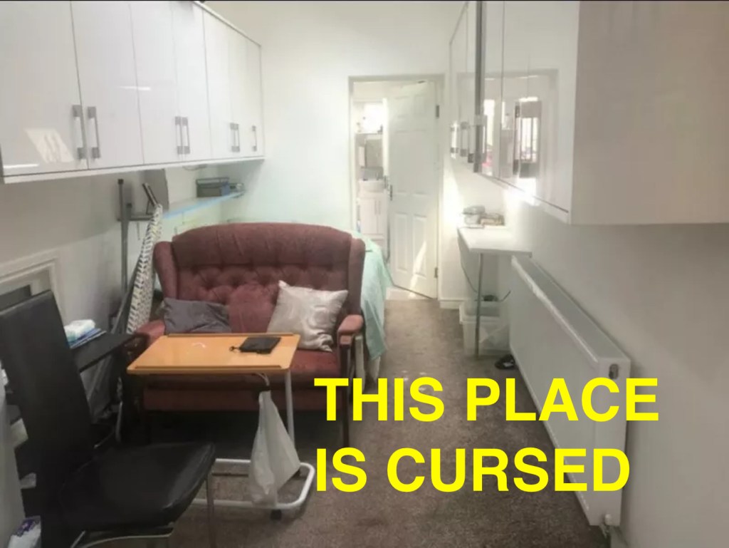 A small cramped living room