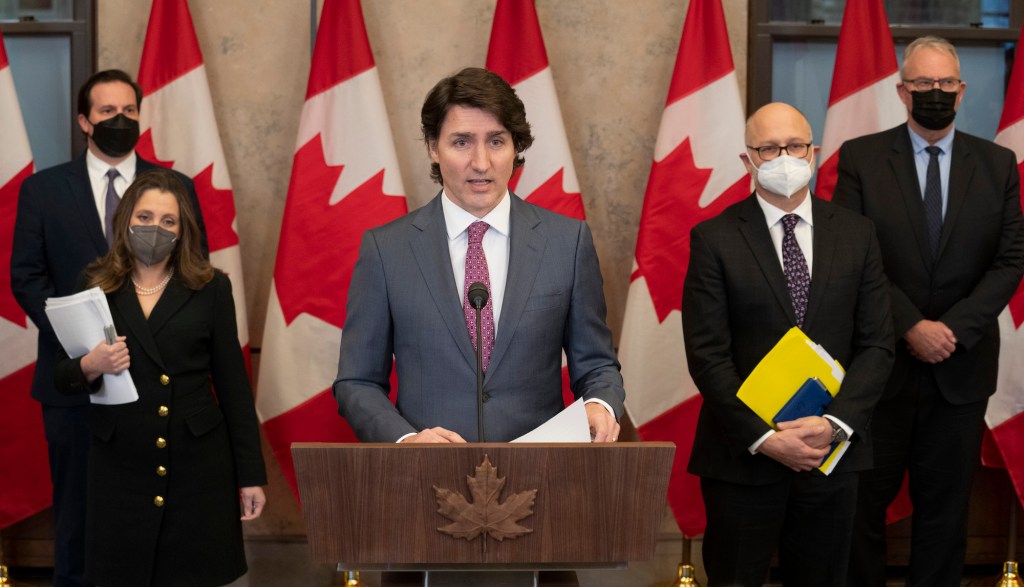 Public Safety Minister Marco Mendicino, Deputy Prime Minister and Finance Minister Chrystia Freeland, Justice Minister and Attorney General of Canada David Lametti and President of the Queen’s Privy Council for Canada and Emergency Preparedness Minister B
