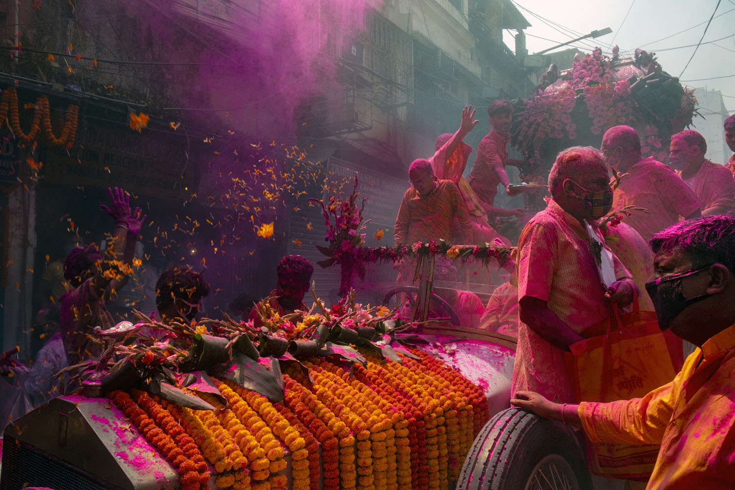 Holi celebration in Kolkata, India, inside a Rolls Royce car