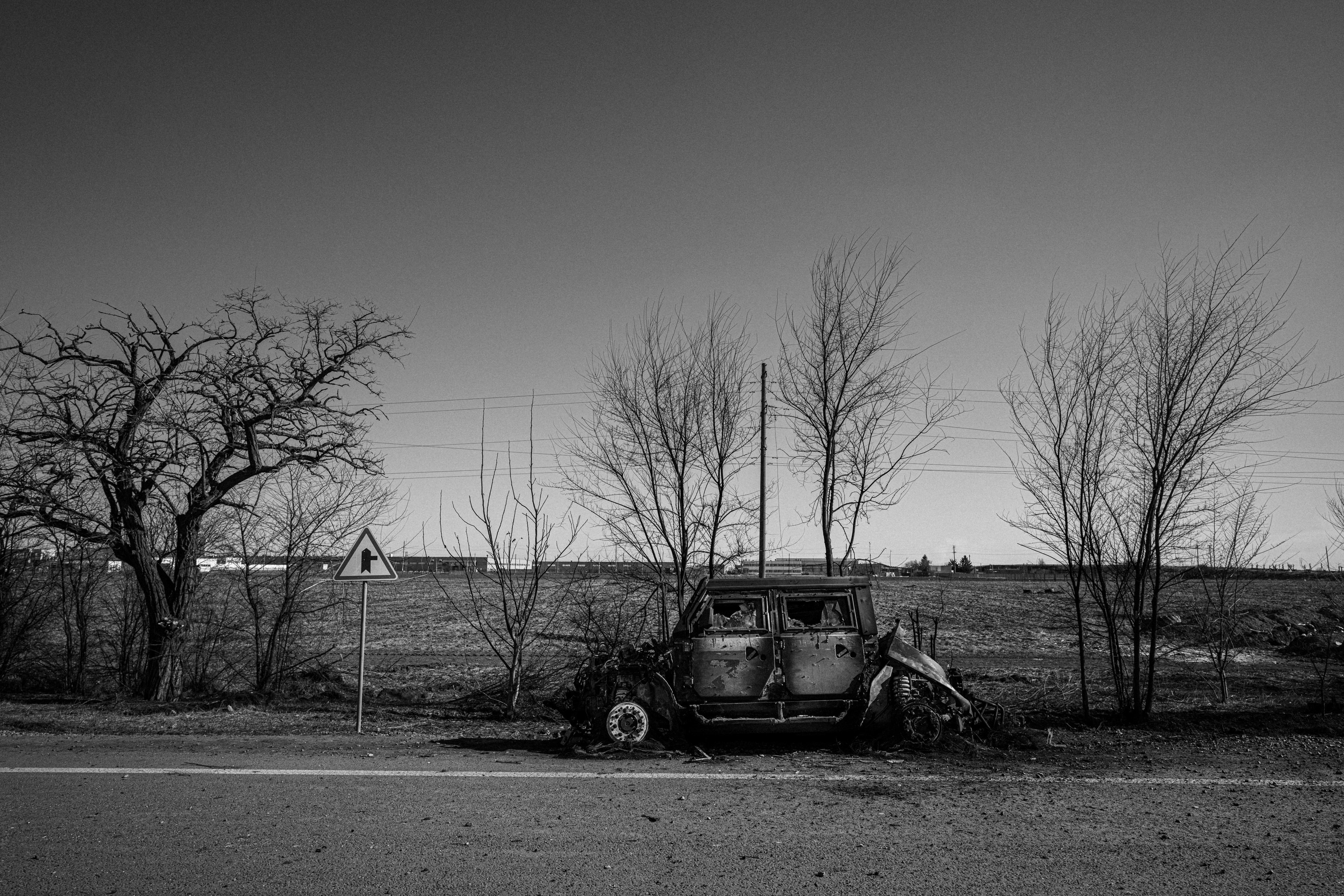 A destroyed Russian combat vehicle.