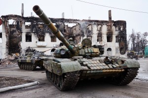 Pro-Russian rebels seize Ukrainian armoured vehicles on February 7, 2015 in Uglegorsk, Ukraine.