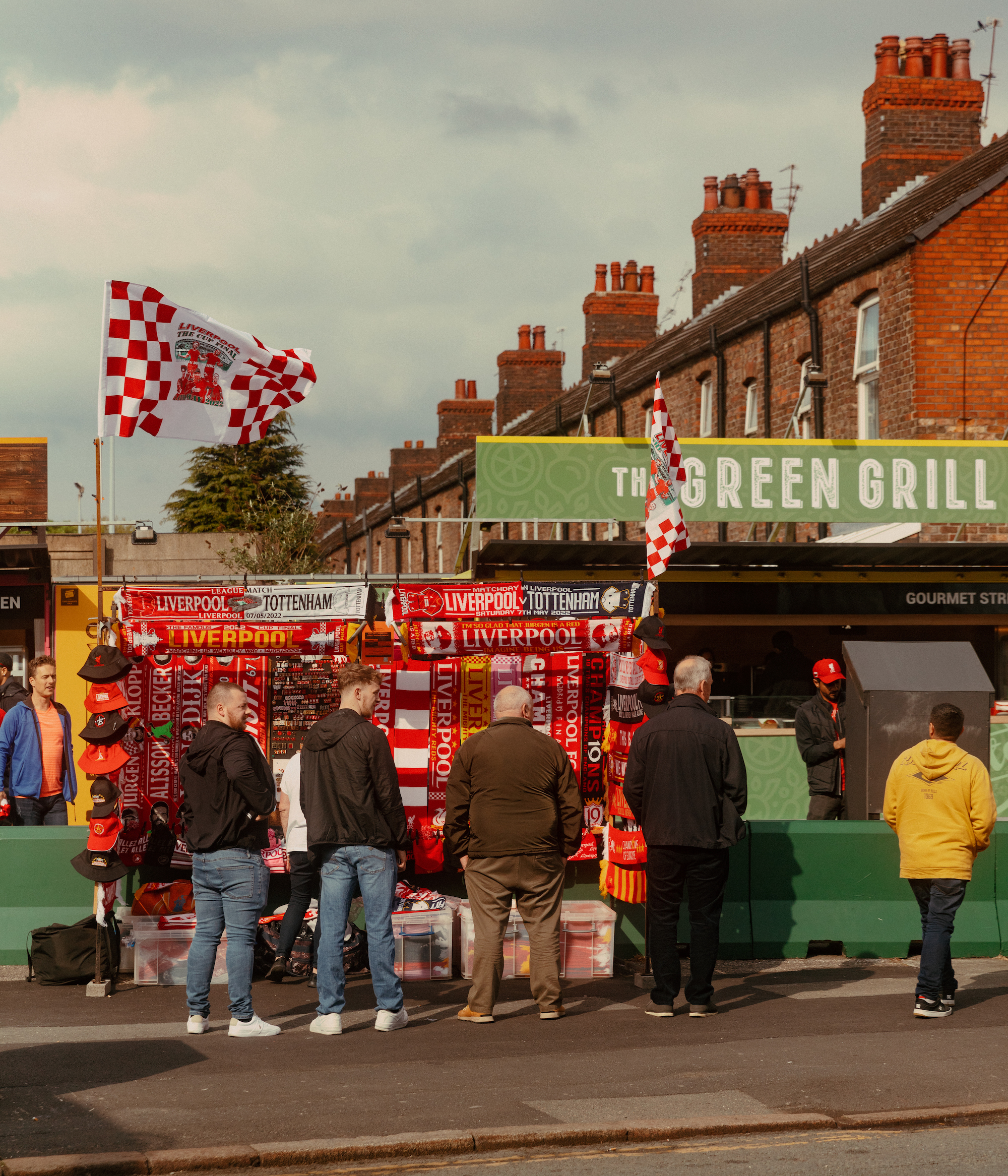 A merch stand in Liverpool