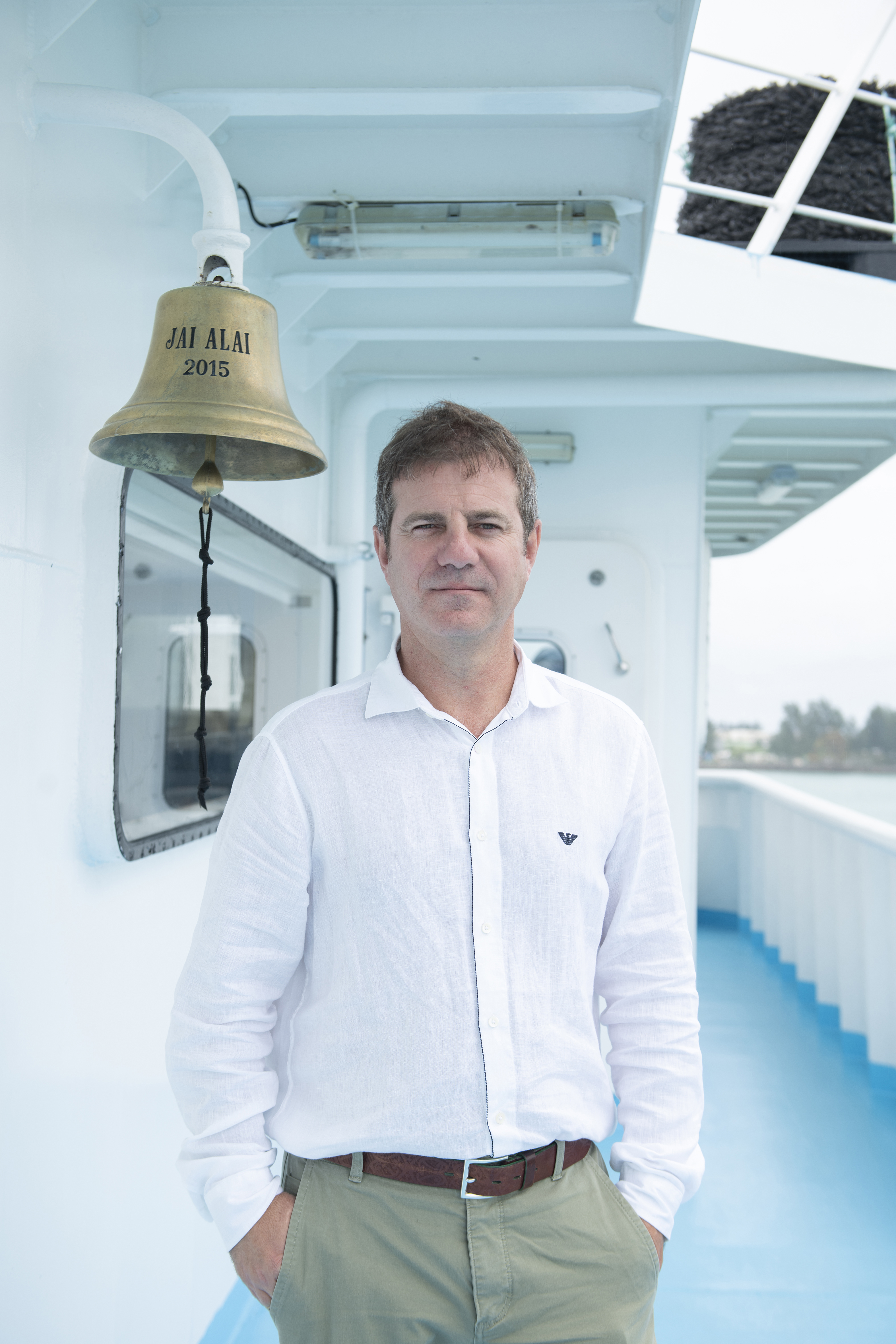 Kepa Echevarria, CEO Echebastar by the ship’s bell on board the Jai Alai