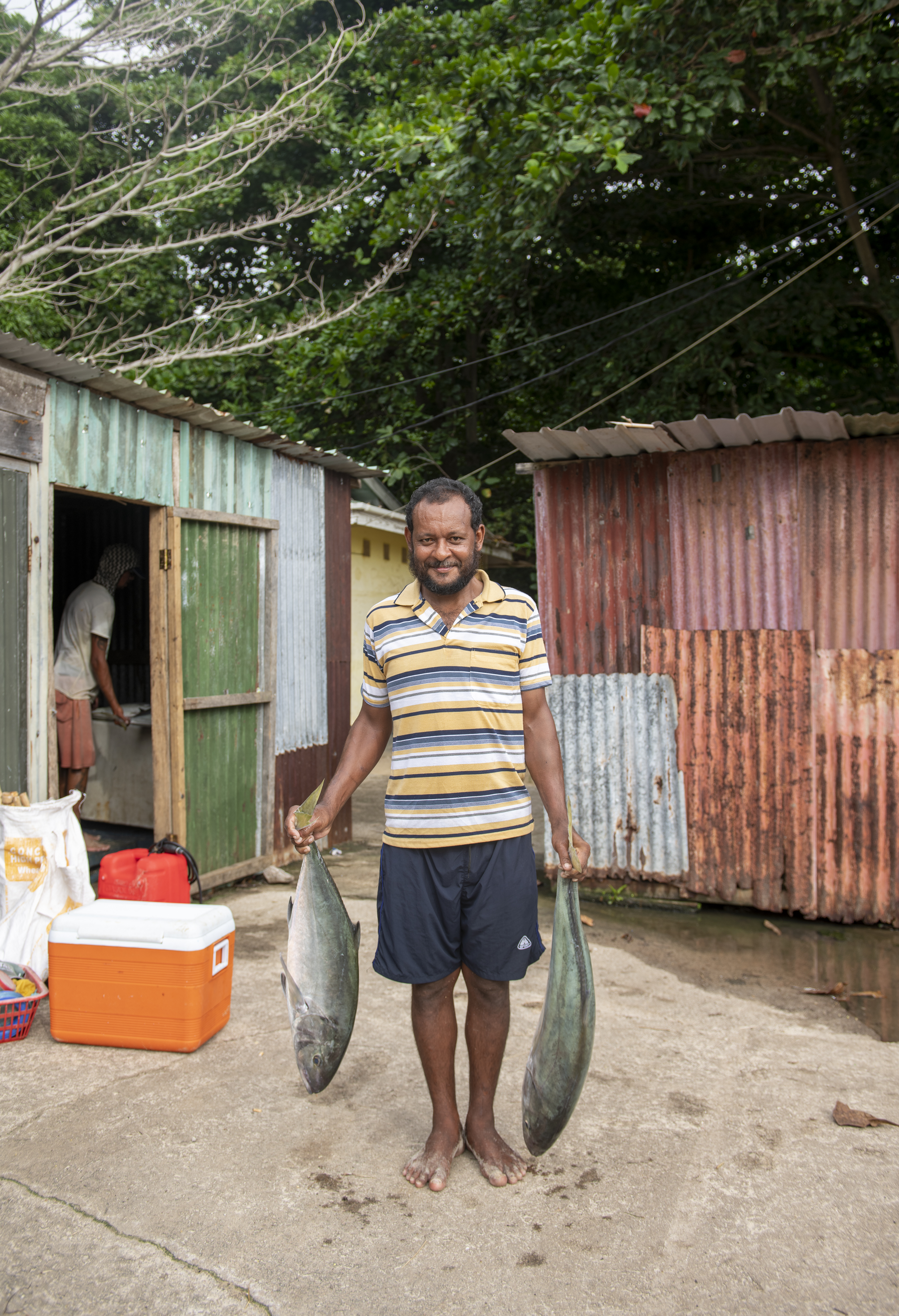 Cyril at the boat sheds with jackfish on Glacis Beach