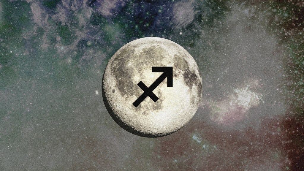Collage of full moon with the Sagittarius symbol