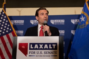Adam Laxalt speaks to a crowd at an election night event on June 14, 2022 in Reno, Nevada. (Trevor Bexon/Getty Images)