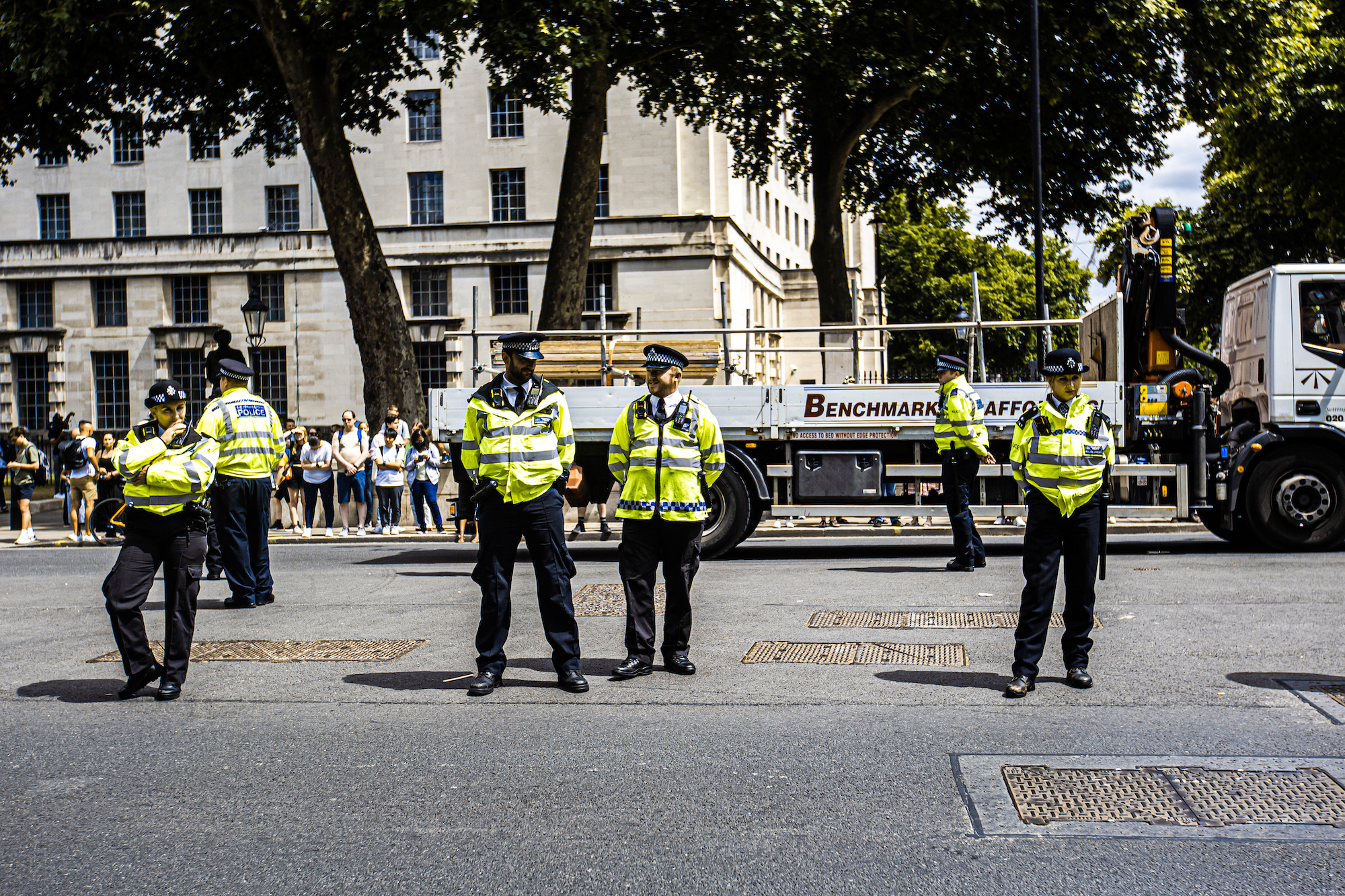 Downing Street, London: Police officers standing on street after Boris Johnson's resignation