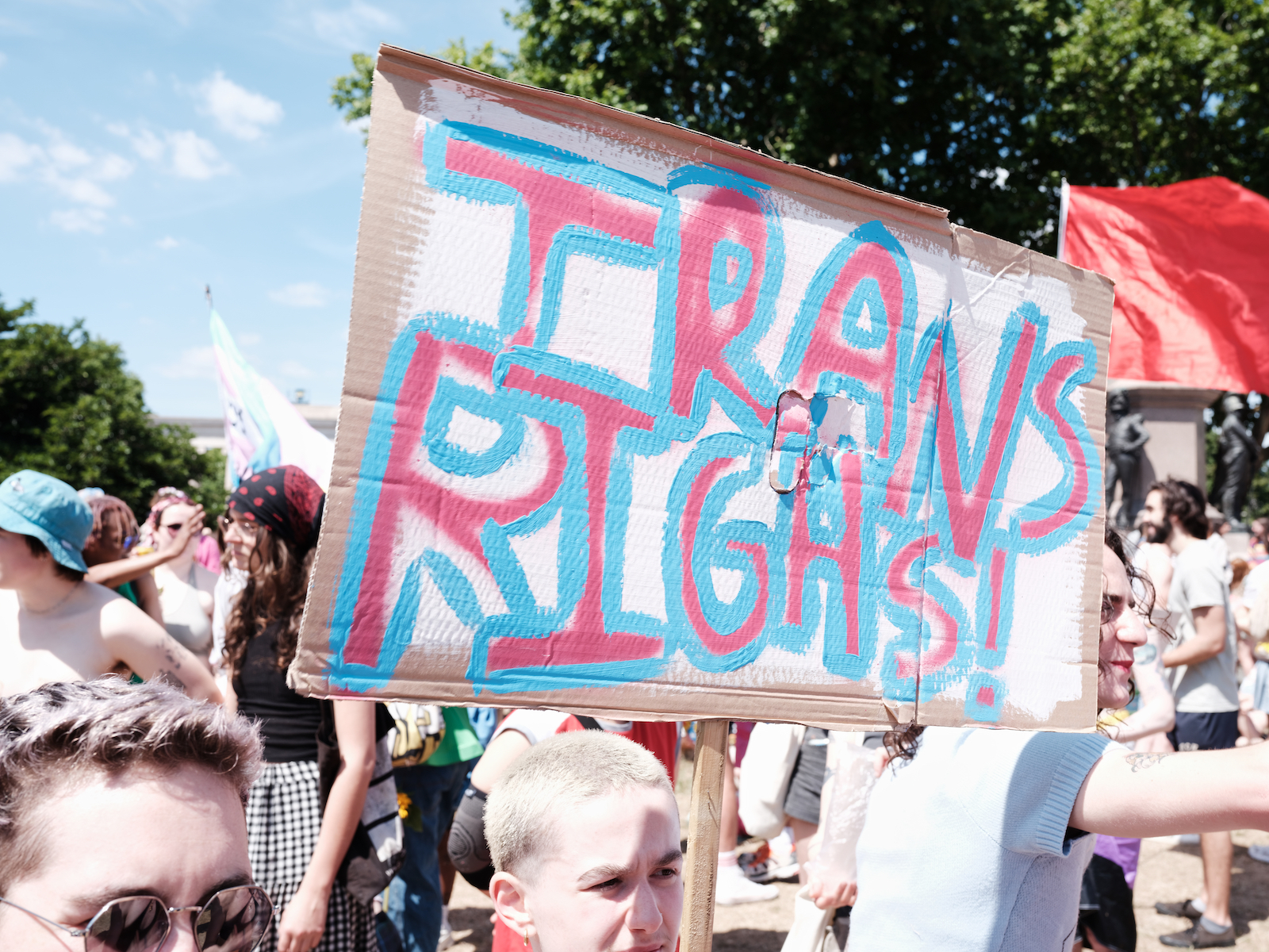 A 'Trans Rights!' sign at London Trans+ Pride 2022