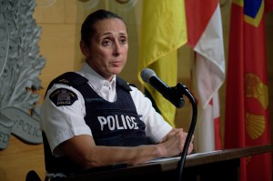 Assistant Commissioner Rhonda Blackmore speaks during a press conference at RCMP "F" Division Headquarters in Regina on Wednesday Sept. 7, 2022.