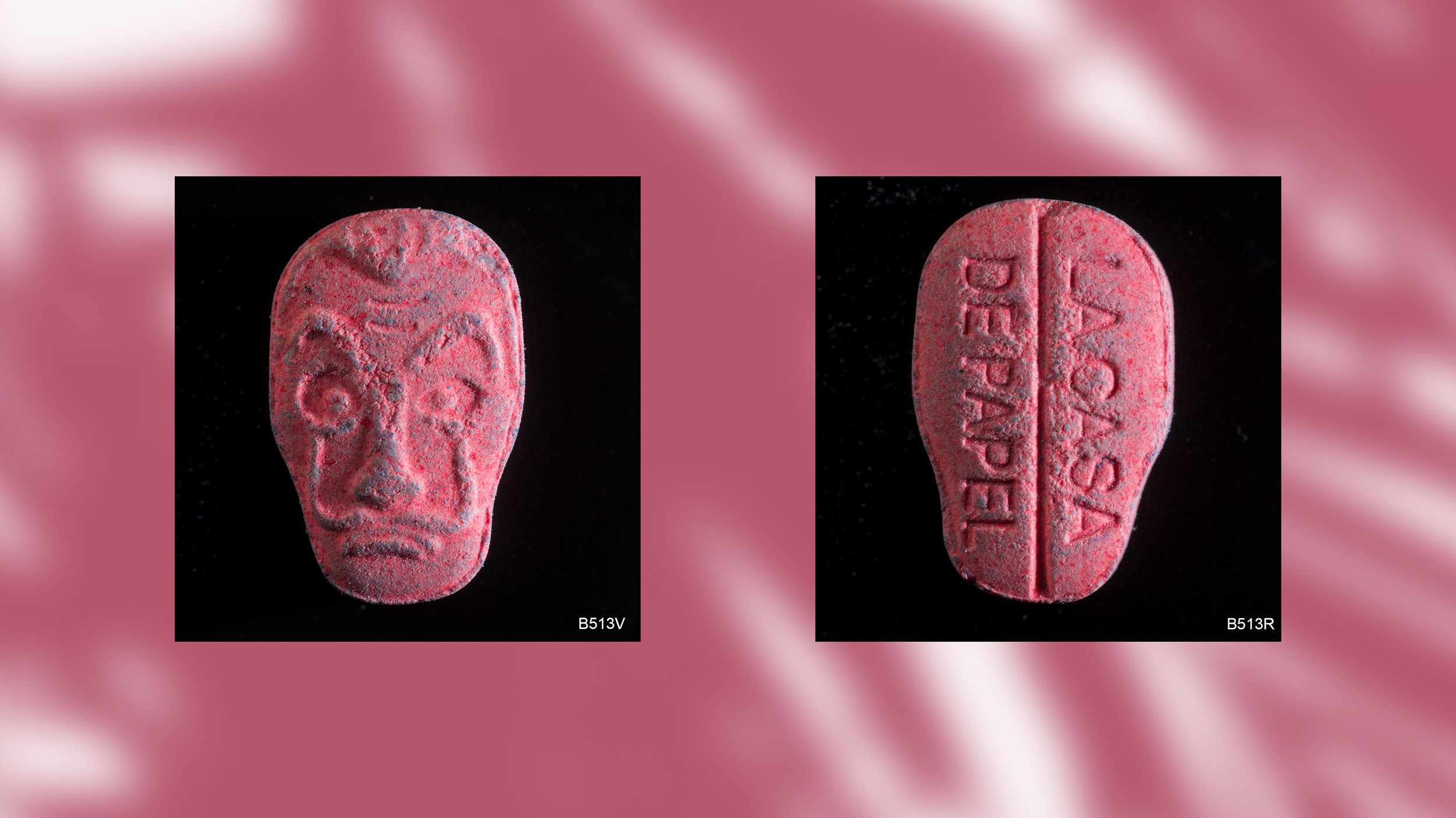 Eine pinke Pille in Form eines Dali-Porträts mit der Aufschrift