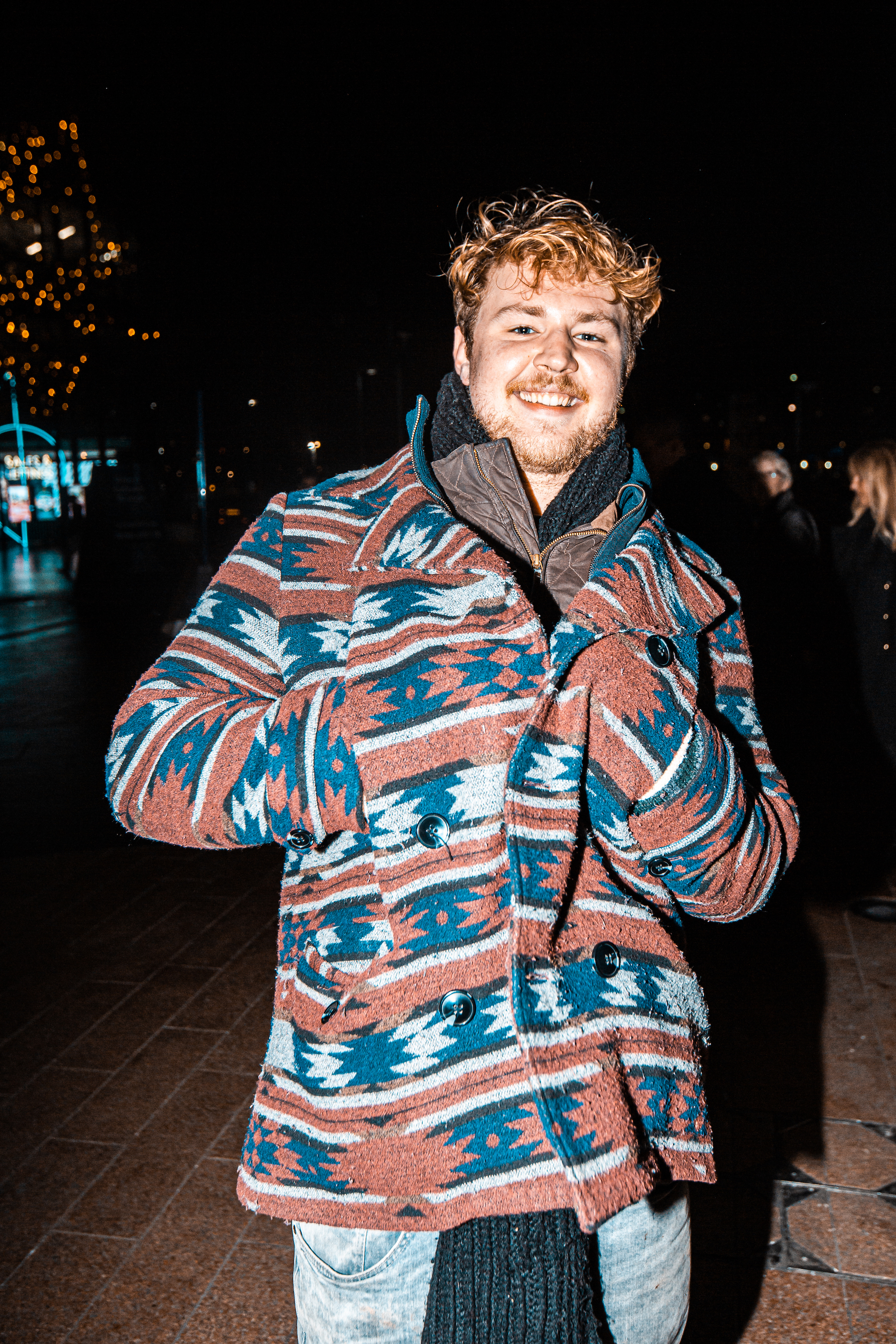 A Peter Kay fan outside his London O2 gig in a colourful jacket