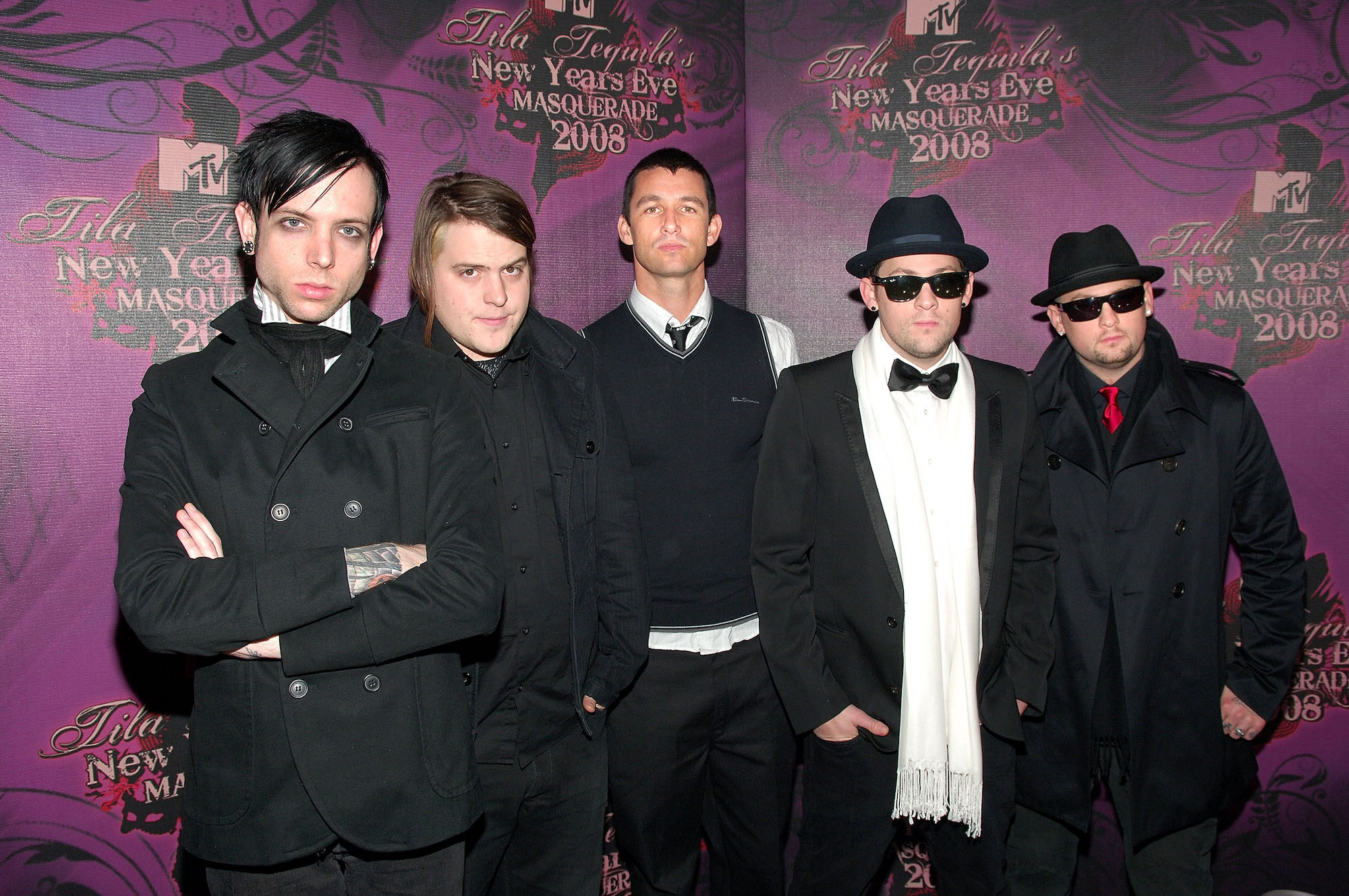 Good Charlotte at Tila Tequila's MTV New Year's Eve Masquerade in 2008, via Getty Images
