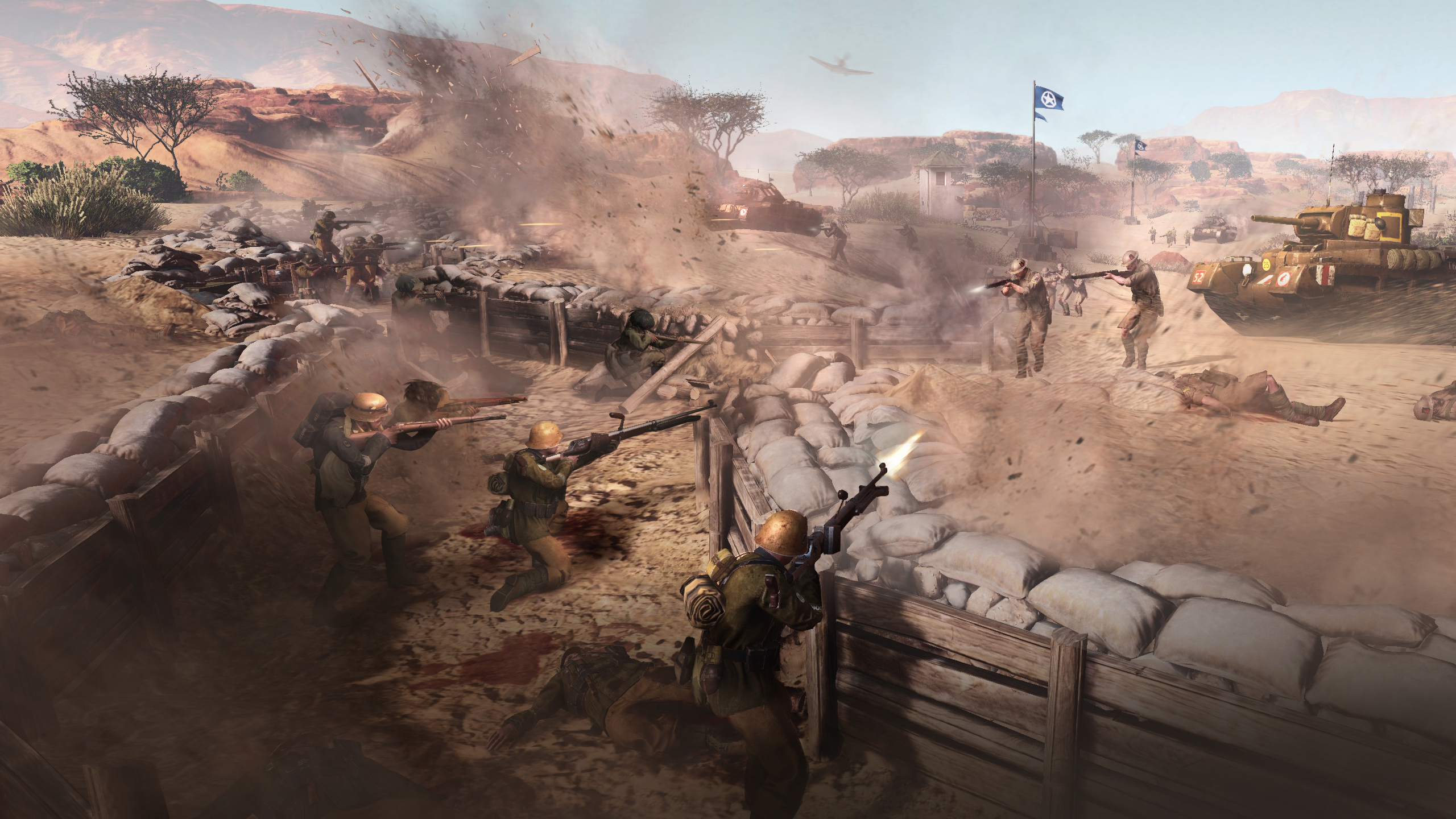 German troops desperately defend a trench as it is overrun by advcancing British troops.