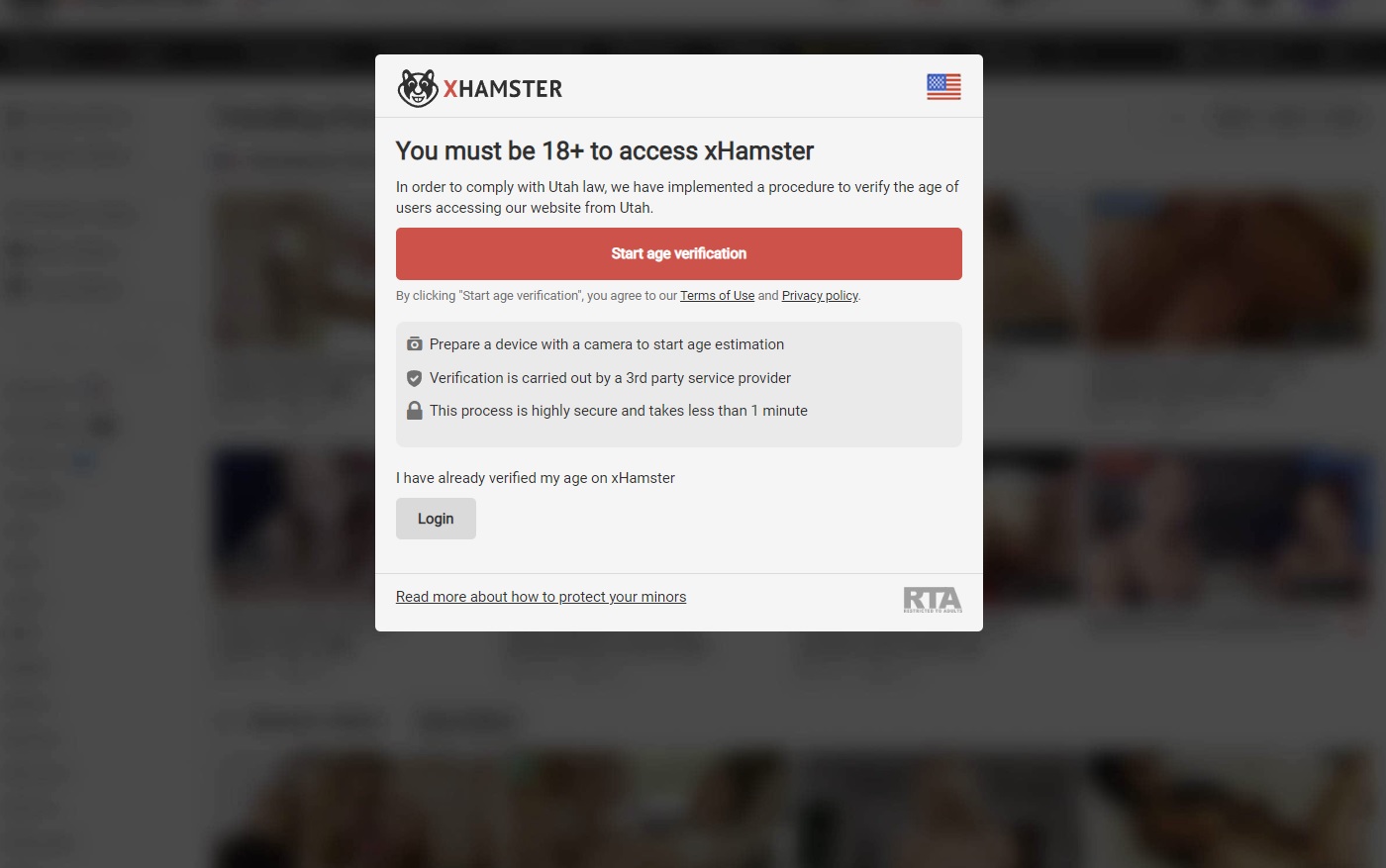 A screenshot of how the xHamster website looks if you're viewing it in Utah.